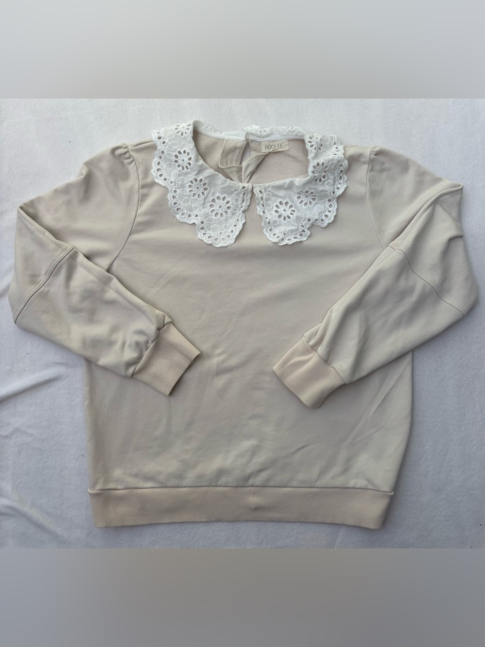 Roolee Cream Pullover with Eyelet Lace Collar